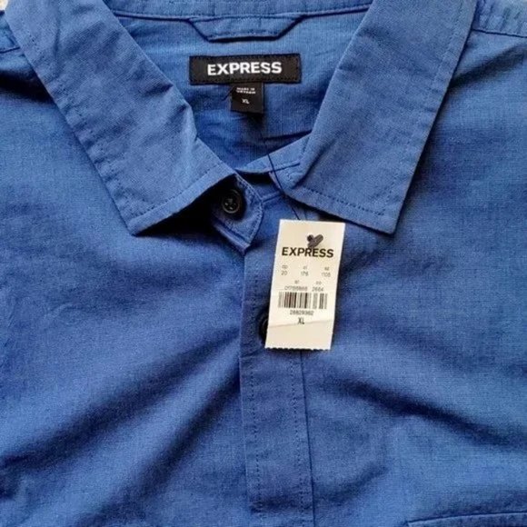 Express Blue Slim Solid Stretch Cotton Shirt SZ XL - Picture 4 of 8